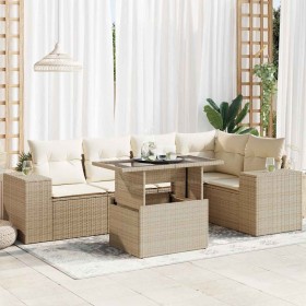 Juego de sofás jardín con cojines 6 pzas ratán sintético beige