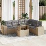 Set sofás de jardín 7 piezas y cojines ratán sintético beige