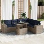 Juego Sofá Jardín 7 Piezas con Cojines Gris Poli Ratán Acacia