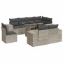 Set muebles jardín 9 pzas y cojines ratán sintético gris claro