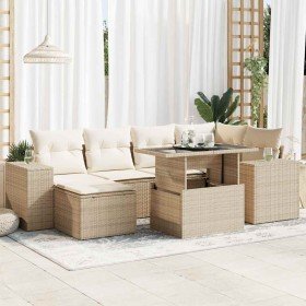 Set sofás de jardín 7 piezas y cojines ratán sintético beige Set sofás de jardín 7 piezas y cojines ratán sintético beige
