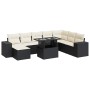 Set de sofás de jardín con cojines 9 pzas ratán sintético negro