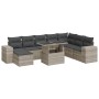 Set muebles jardín 9 pzas y cojines ratán sintético gris claro