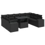 Set de sofás de jardín y cojines 10 pzas ratán sintético negro