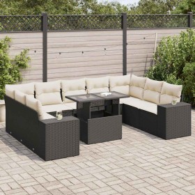 Set de sofás de jardín y cojines 10 pzas ratán sintético negro