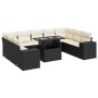 Set de sofás de jardín y cojines 10 pzas ratán sintético negro