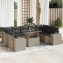 Set sofás jardín 10 pzas con cojines ratán sintético gris claro