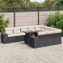 Set de sofás de jardín 11 pzas y cojines ratán sintético negro