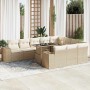 Set de sofás de jardín 11pzas con cojines ratán sintético beige