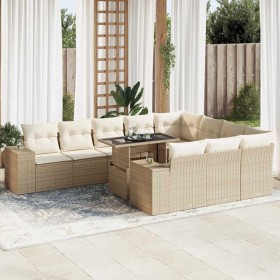 Set de sofás de jardín 11pzas con cojines ratán sintético beige