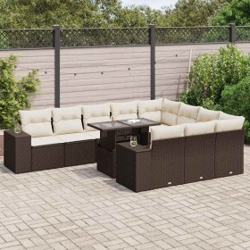 Set de sofás de jardín 11 pzas cojines ratán sintético marrón