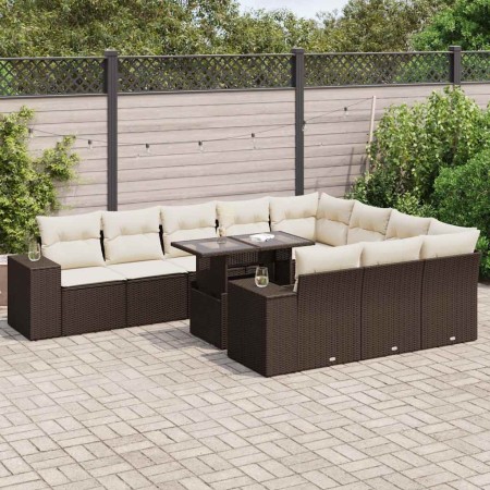Set de sofás de jardín 11 pzas cojines ratán sintético marrón