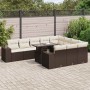 Set de sofás de jardín 11 pzas cojines ratán sintético marrón
