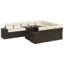 Set de sofás de jardín 11 pzas cojines ratán sintético marrón