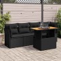 Set de muebles de jardín 5 pzas y cojines ratán sintético negro