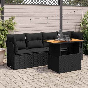 Set de muebles de jardín 5 pzas y cojines ratán sintético negro