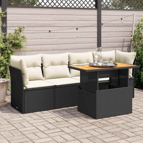 Set de muebles de jardín 5 pzas y cojines ratán sintético negro