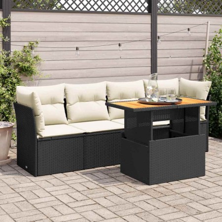 Set de muebles de jardín 5 pzas y cojines ratán sintético negro