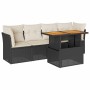 Set de muebles de jardín 5 pzas y cojines ratán sintético negro