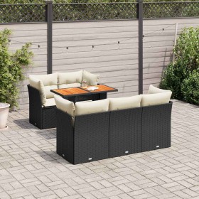 Set de sofás de jardín 6 piezas y cojines ratán sintético negro
