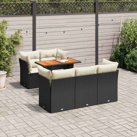 Set de sofás de jardín 6 piezas y cojines ratán sintético negro