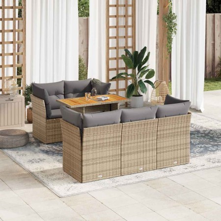 Juego de sofás jardín con cojines 6 pzas ratán sintético beige