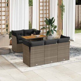 Set de muebles de jardín 6 pzas y cojines ratán sintético gris