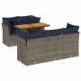 Set de muebles de jardín 6 pzas y cojines ratán sintético gris