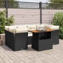 Set de sofás de jardín 7 pzas con cojines ratán sintético negro