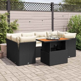 Set de sofás de jardín 7 pzas con cojines ratán sintético negro