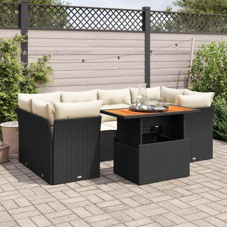Set de sofás de jardín 7 pzas con cojines ratán sintético negro