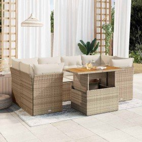 Set sofás de jardín 7 piezas y cojines ratán sintético beige