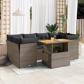 Set de sofás de jardín 7 pzas con cojines ratán sintético gris