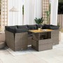 Set de sofás de jardín 7 pzas con cojines ratán sintético gris