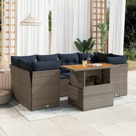 Set de sofás de jardín 7 pzas con cojines ratán sintético gris
