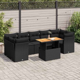 Set de sofás de jardín y cojines 8 piezas ratán sintético negro