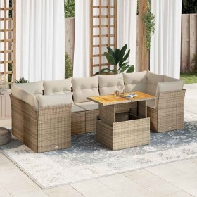 Set de sofás de jardín y cojines 8 piezas ratán sintético beige