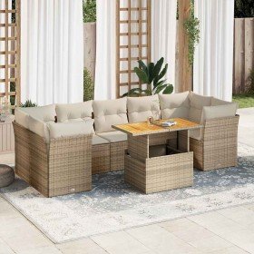 Set de sofás de jardín y cojines 8 piezas ratán sintético beige Set de sofás de jardín y cojines 8 piezas ratán sintético beige