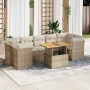 Set de sofás de jardín y cojines 8 piezas ratán sintético beige