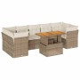 Set de sofás de jardín y cojines 8 piezas ratán sintético beige