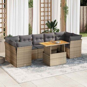 Set de sofás de jardín y cojines 8 piezas ratán sintético beige en Conjuntos de jardín | Comprar online en Foro24