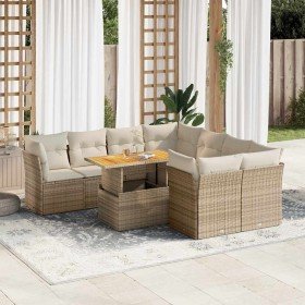 Set de sofás de jardín con cojines 9 pzas ratán sintético beige