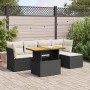 Set de sofás de jardín 6 piezas y cojines ratán sintético negro