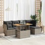 Set de muebles de jardín 6 pzas y cojines ratán sintético gris