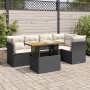 Set de sofás de jardín 6 piezas y cojines ratán sintético negro