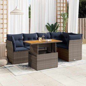 Set de muebles de jardín 6 pzas y cojines ratán sintético gris en Conjuntos de jardín | Comprar online en Foro24