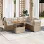 Set sofás de jardín 7 piezas y cojines ratán sintético beige