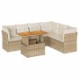 Set sofás de jardín 7 piezas y cojines ratán sintético beige