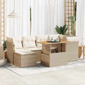 Set sofás de jardín 7 piezas y cojines ratán sintético beige
