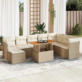 Set de sofás de jardín con cojines 9 pzas ratán sintético beige